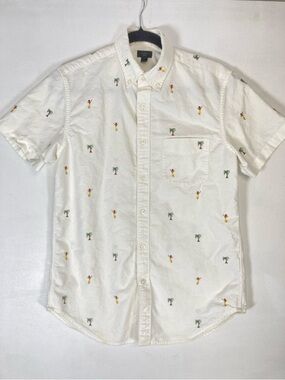 J Crew Oxford Shirt Mens Small White Hula Girls Hawaiian Button Up Short Sleeve
